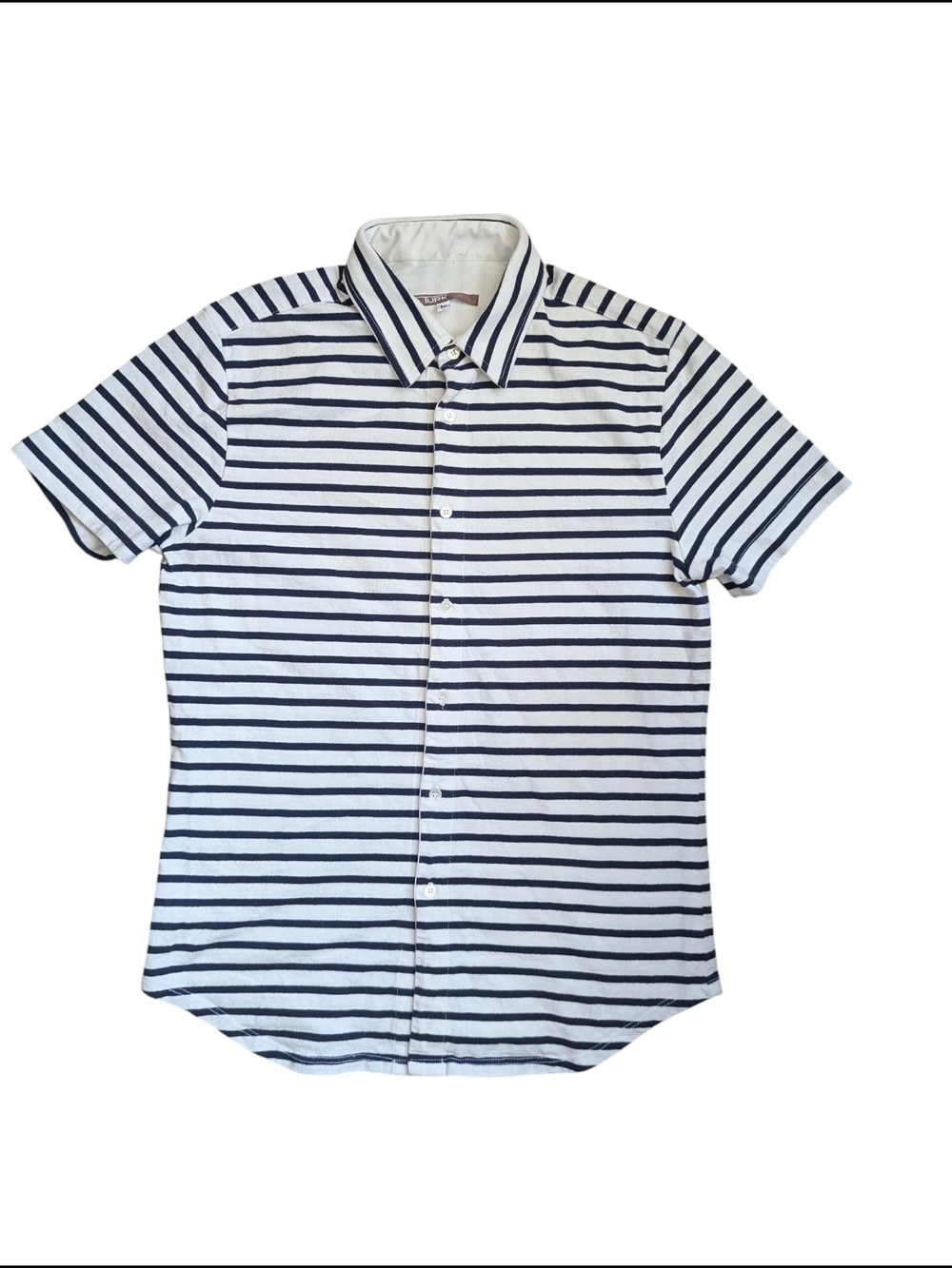 Mr . Turk Men's Short Sleeve Button-Up Shirt in White and Black Stripes